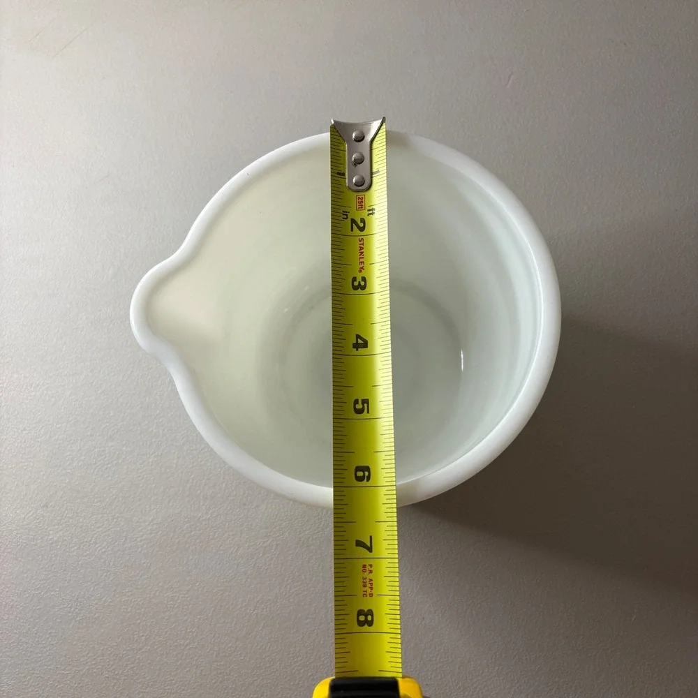 VTG Pyrex General Mills Milk Glass Mixing Bowl Wht Ribbed Pour Spout Made inUSA